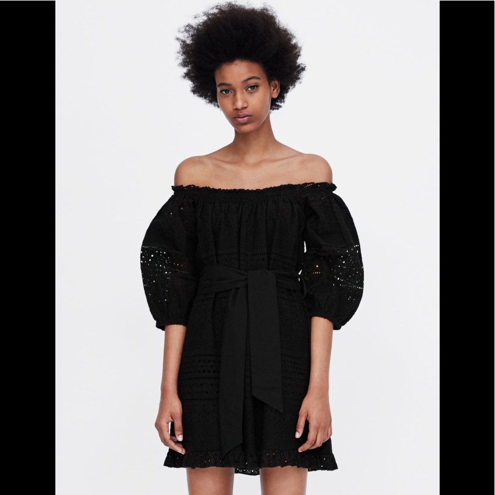 New Zara black eyelet dress size xs